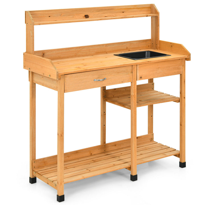 Wooden Garden Plant Workstation with Sink & Hook