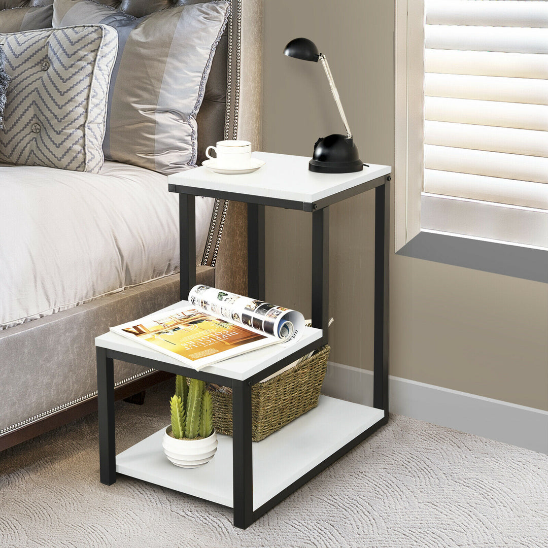 Industrial Styled End Table with 3 Shelves-White