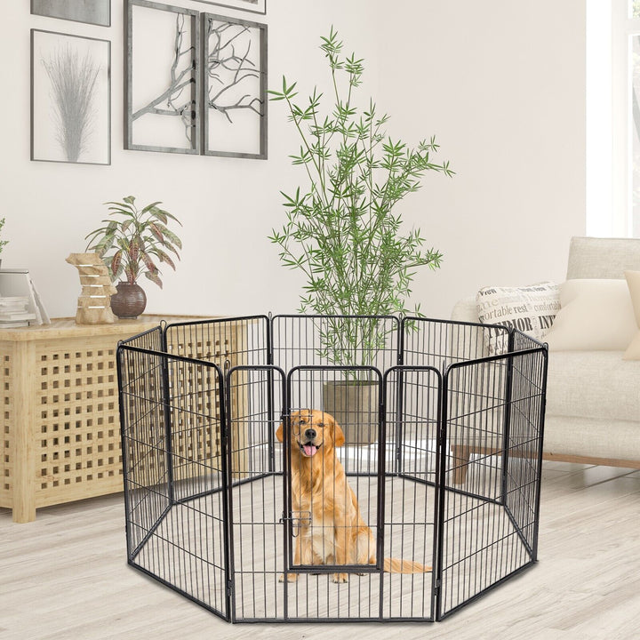 8-Panel Height Anti-Rust Pet Playpen with Lockable Gate