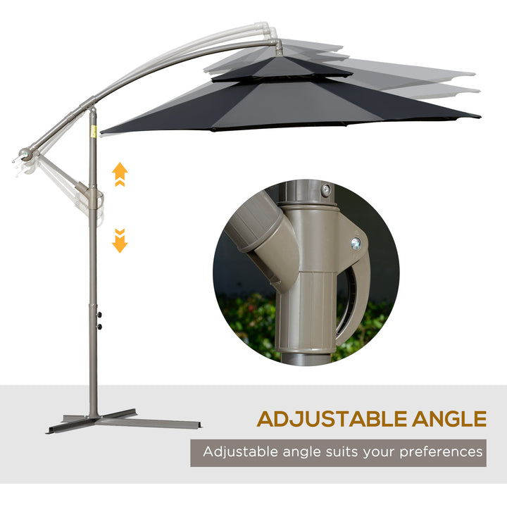 Outsunny 2.7m Banana Parasol Cantilever Umbrella with Crank Handle , Double Tier Canopy and Cross Base for Outdoor, Hanging Sun Shade, Black