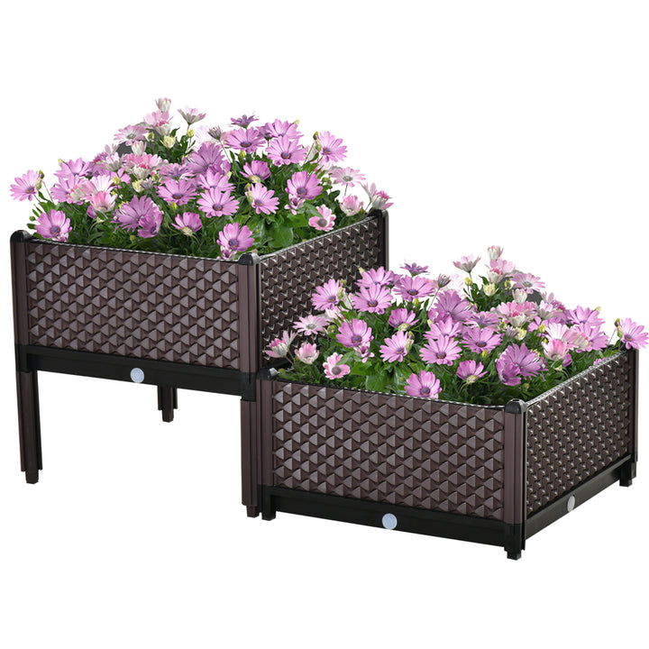 Outsunny 50cm x 50cm x 46.5cm Set of 2 Plastic Raised Garden Bed, Planter Box, Flower Vegetables Planting Container with Self-Watering Design