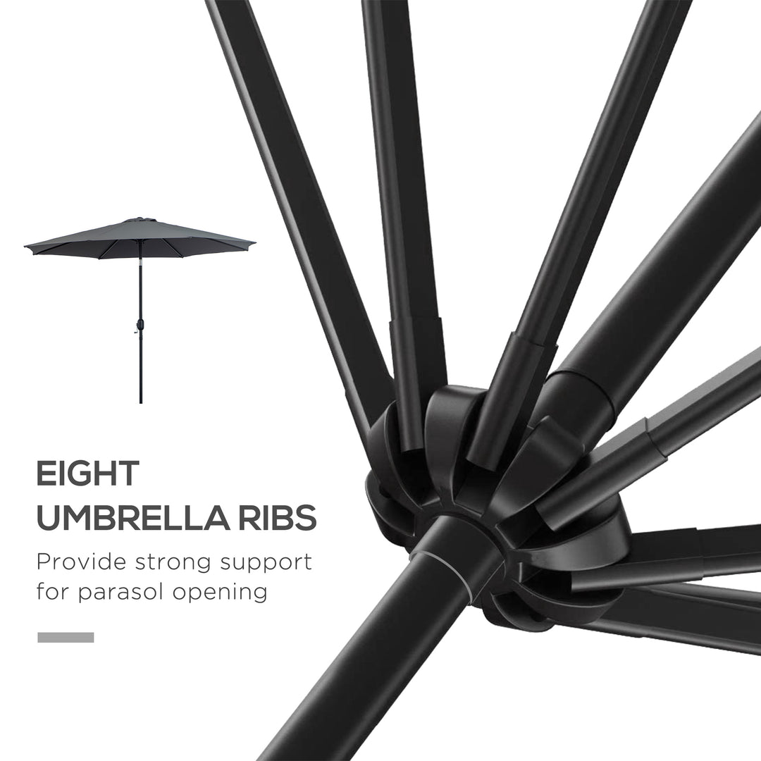 3(m) Tilting Parasol Garden Umbrellas, Outdoor Sun Shade with 8 Ribs, Tilt and Crank Handle for Balcony, Bench, Garden, Dark Grey