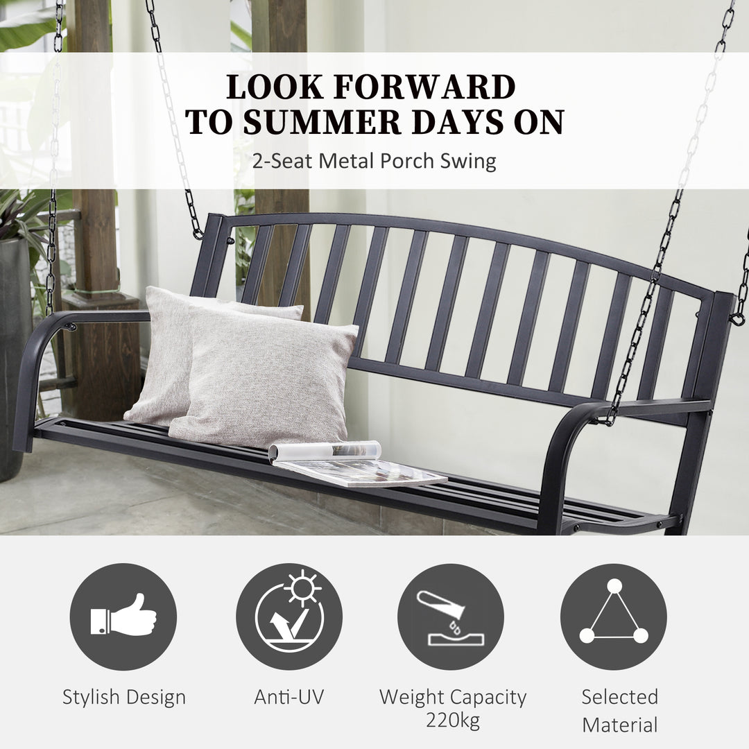Garden Swing Chair Patio Metal 2 Seater Swing Bench Porch Balcony Bench Loveseat Minimalist Style - Black