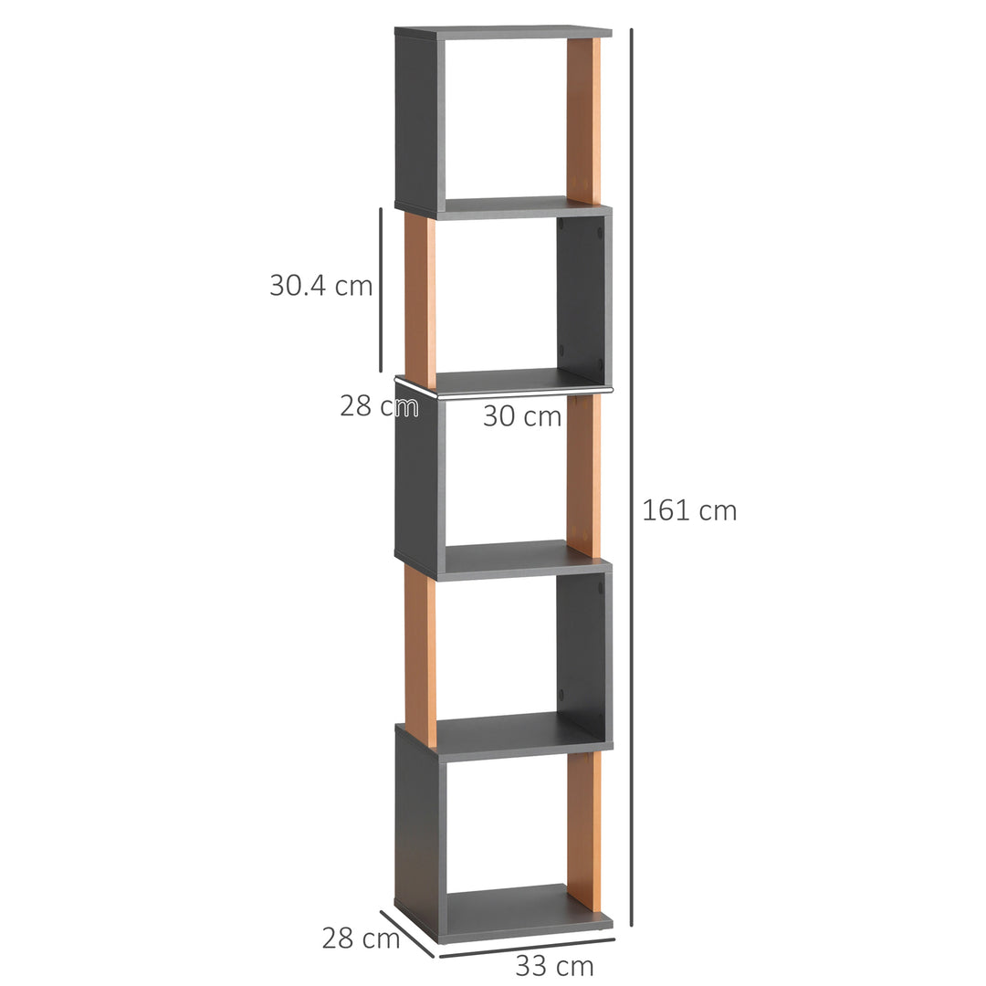 HOMCOM Modern 5-Tier Bookshelf, Freestanding Bookcase Storage Shelving for Living Room Home Office Study, Dark Grey