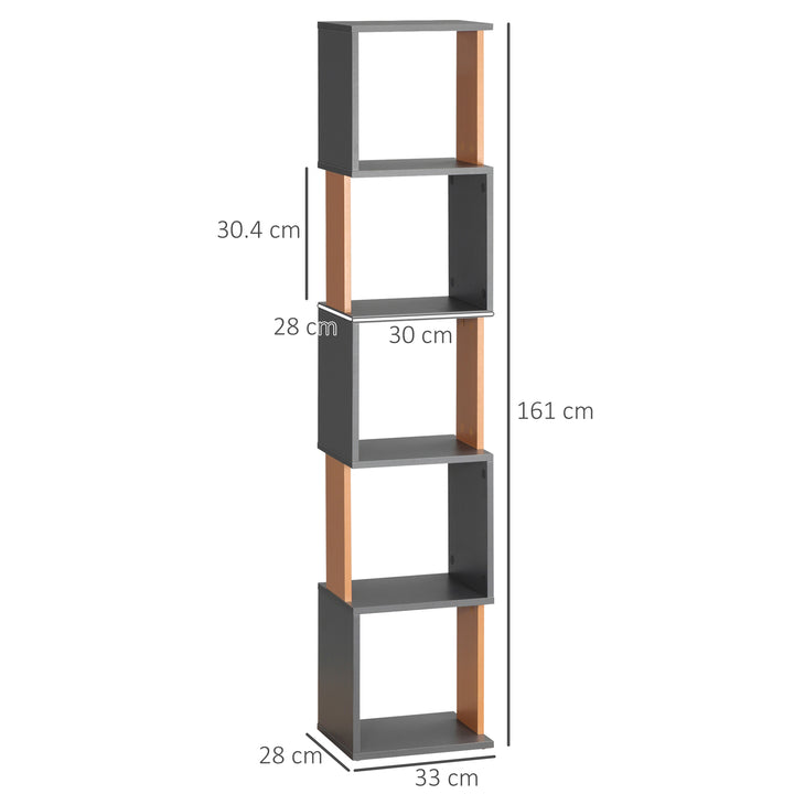 HOMCOM Modern 5-Tier Bookshelf, Freestanding Bookcase Storage Shelving for Living Room Home Office Study, Dark Grey