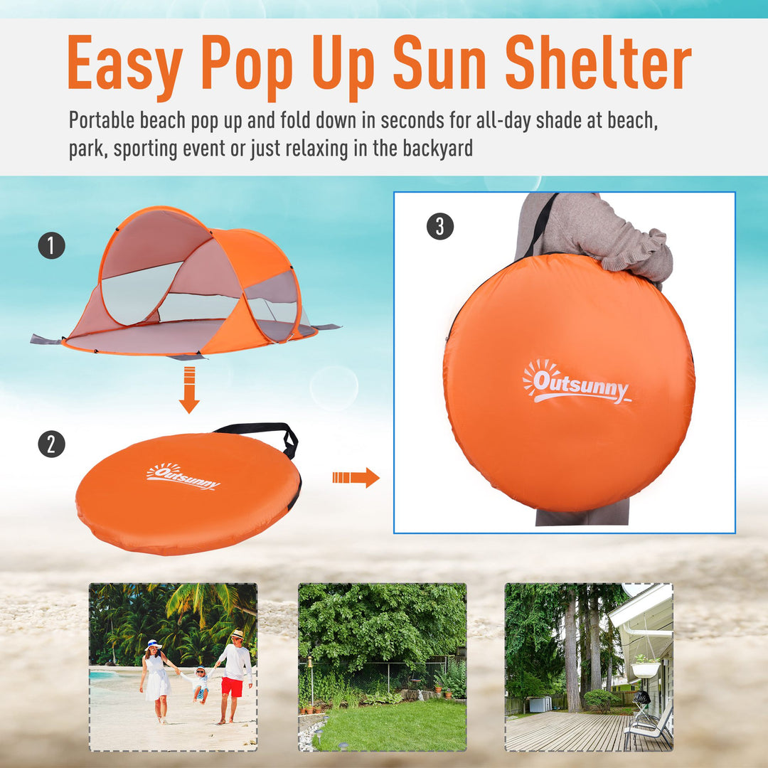 Pop up Beach Tent with Sun Shelter Portable Automatic - Orange