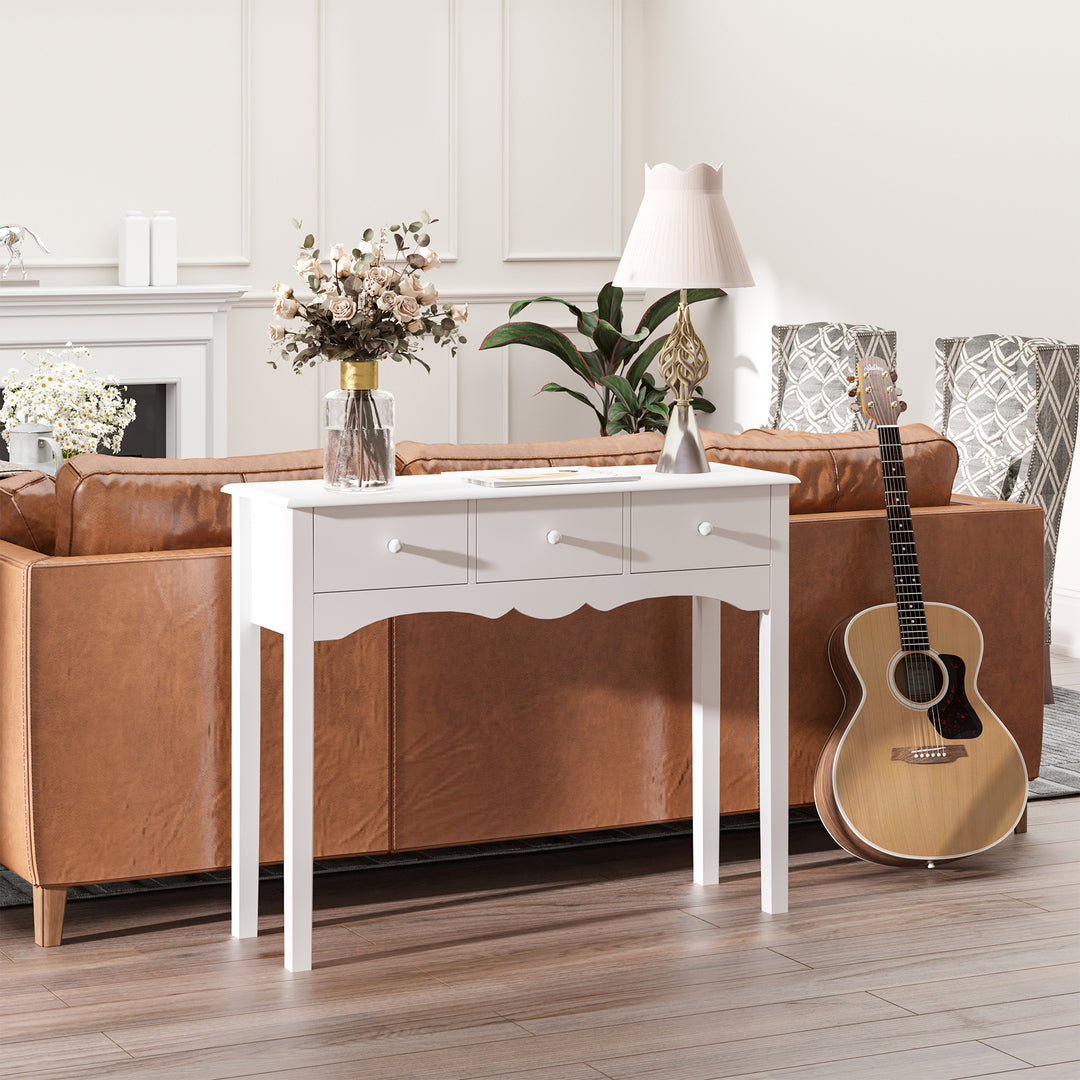Console Table Modern Sofa Side Desk with 3 Drawers for Living Room Entryway Bedroom White