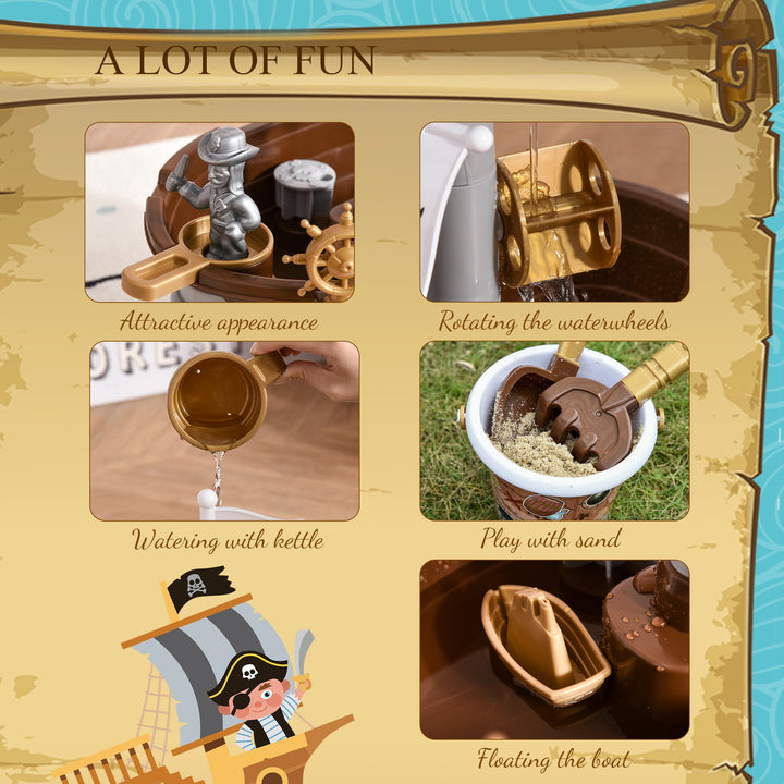 Pirate Ship Theme Sand and Water Table Beach Toy Set 2 in 1 Outdoor Activities Playset for Kids with Accessories Garden Sandpit Sandbox