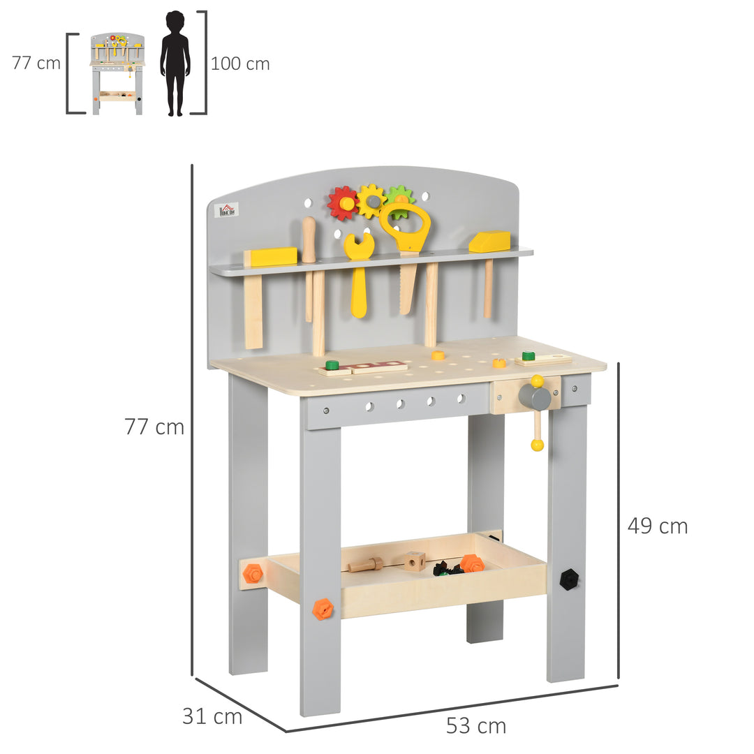 31 Pieces Tool Bench Toy with Storage Shelf, Kids Workbench with Wooden Tool Kits, Educational Tool Pretend Play Gift for Boys or Girls