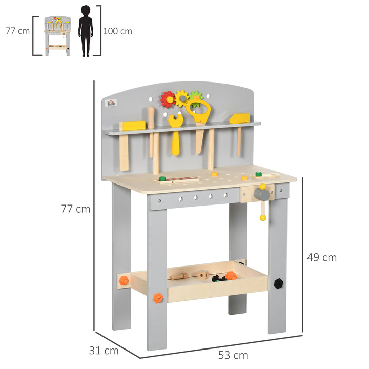 31 Pieces Tool Bench Toy with Storage Shelf, Kids Workbench with Wooden Tool Kits, Educational Tool Pretend Play Gift for Boys or Girls