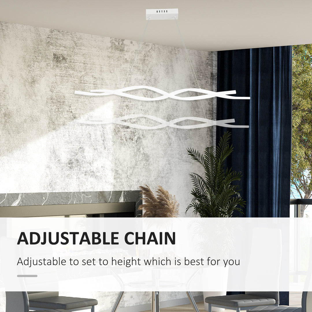 Modern Wave-Shape LED Pendant Light with Adjustable Hanging Chain, Metal Chandelier Cool White 6500K, Silver
