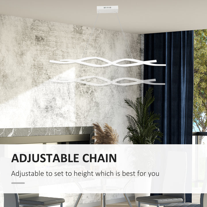 Modern Wave-Shape LED Pendant Light with Adjustable Hanging Chain, Metal Chandelier Cool White 6500K, Silver