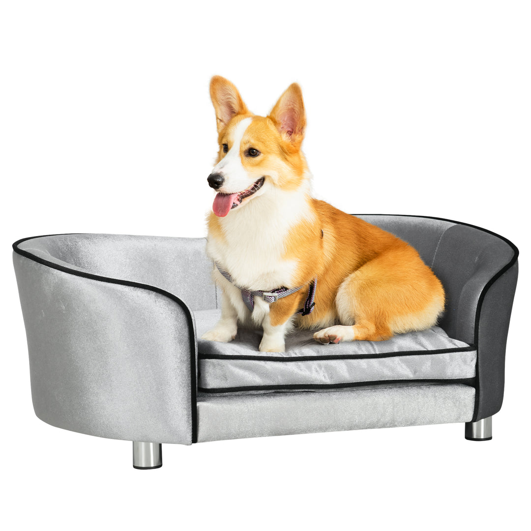 PawHut Dog Sofa Bed for Miniature Dogs, Pet Chair Couch Kitten Lounge with Soft Washable Cushion, Thick Sponge, Wooden Frame, Storage Pocket