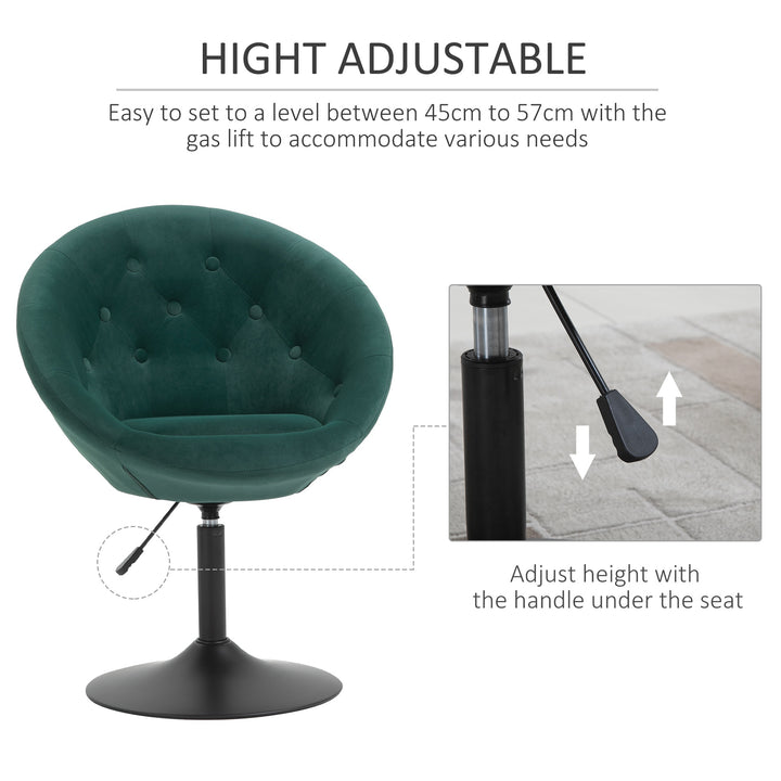 Dining Height Bar Stool Velvet-Touch Tufted Fabric Adjustable Height Armless Counter Chairs with Swivel Seat, Green