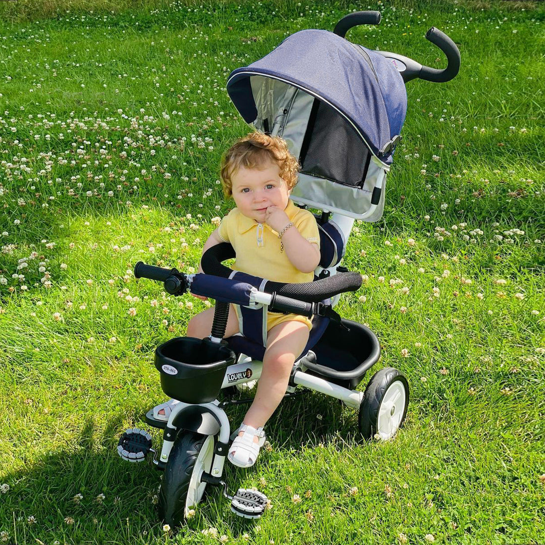 4-in-1 Tricycle 3 Wheels Baby Pedal Trike w/ Canopy for Ages over 18 Months Toddler, Blue