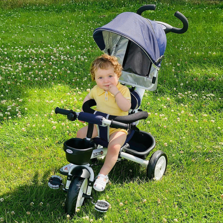 4-in-1 Tricycle 3 Wheels Baby Pedal Trike w/ Canopy for Ages over 18 Months Toddler, Blue