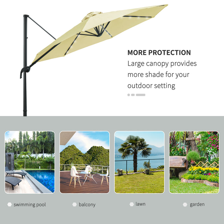 Outsunny 3 meter Patio Offset Roma Parasol Garden Umbrella Cantilever Hanging Sun Shade Canopy Shelter 360° Rotation with Cross Base, Beige