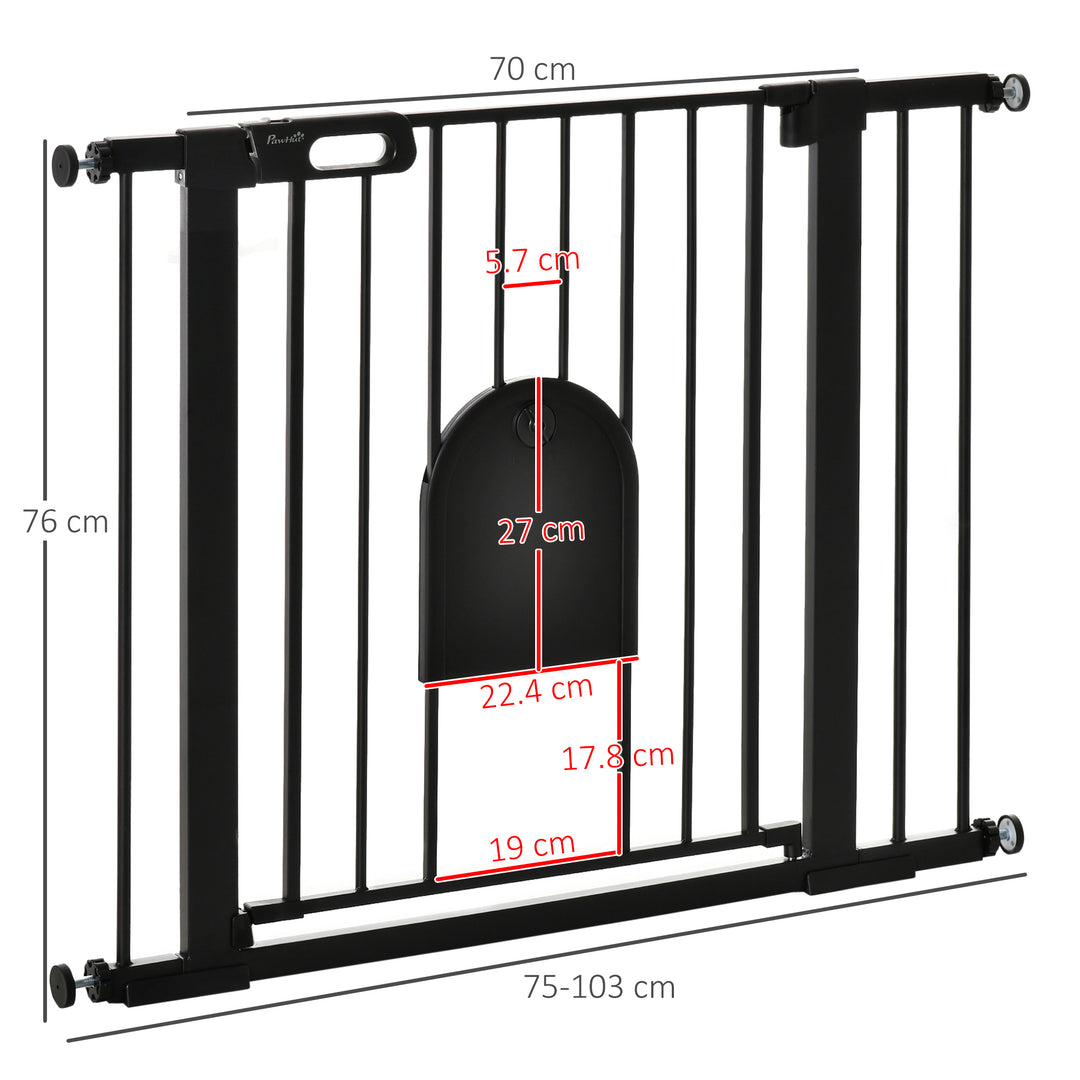 75-103 cm Extra Wide Pet Safety Gate Barrier, Stair Pressure Fit, w/ Small Door, Auto Close, Double Locking, for Doorways, Hallways, Black