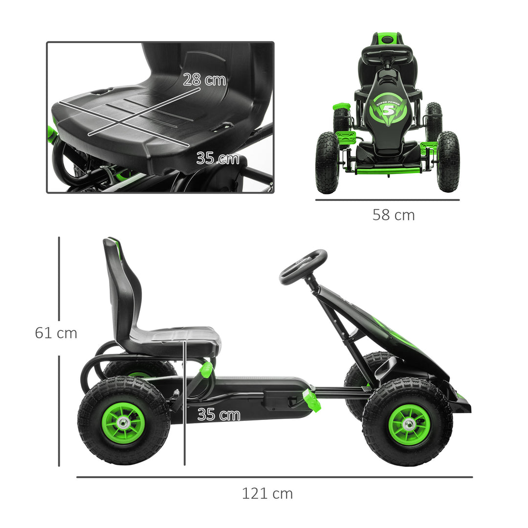 Children Pedal Go Kart, Racing Go Cart with Adjustable Seat, Inflatable Tyres, Shock Absorb, Handbrake, for Boys and Girls Ages 5-12, Green