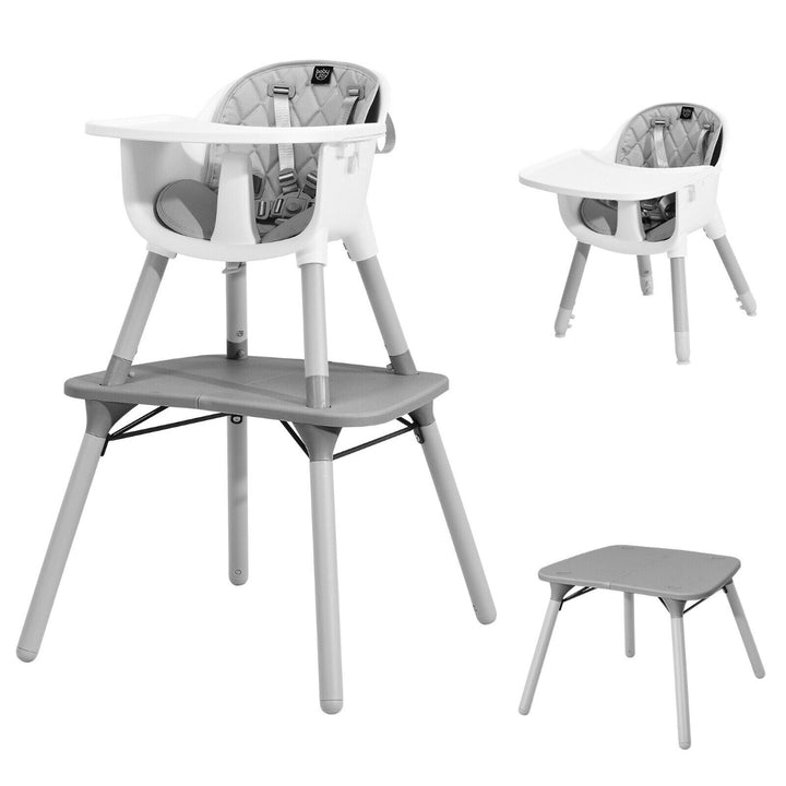 convertible Baby High Chair with 2-Position Removable Tray-Grey