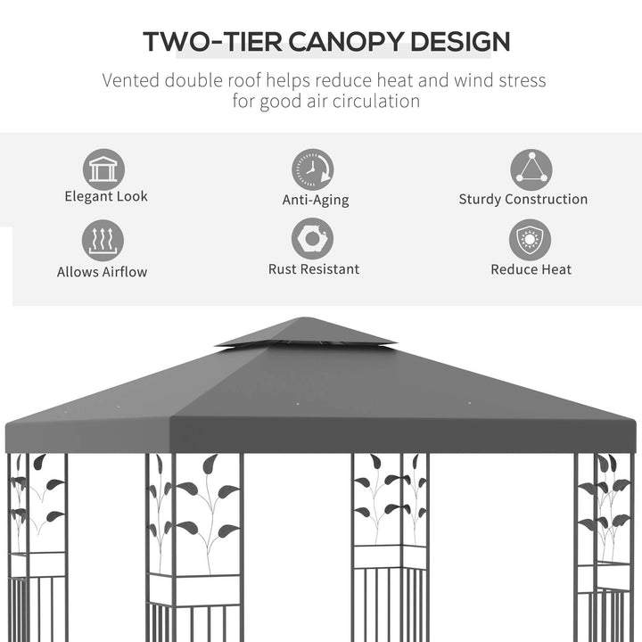 Outsunny 3 x 3m Outdoor Garden Steel Gazebo with 2 Tier Roof, Patio Canopy Marquee Patio Party Tent Canopy Shelter Vented Roof Decorative Frame - Grey