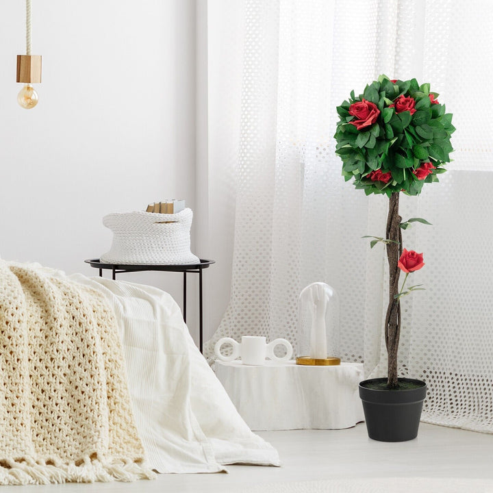 92cm Artificial Blooming Camellia Tree with 12 Red Flowers and Pot
