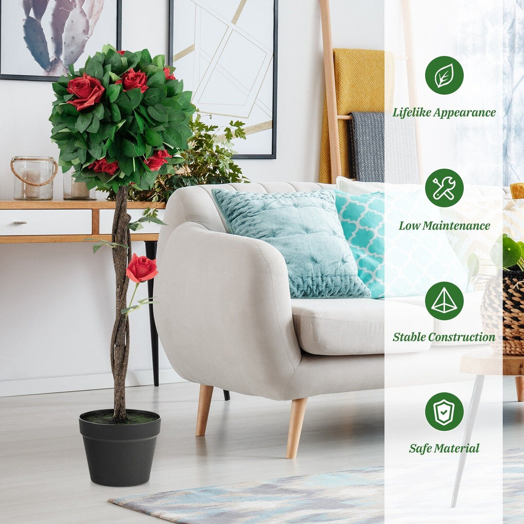 92cm Artificial Blooming Camellia Tree with 12 Red Flowers and Pot
