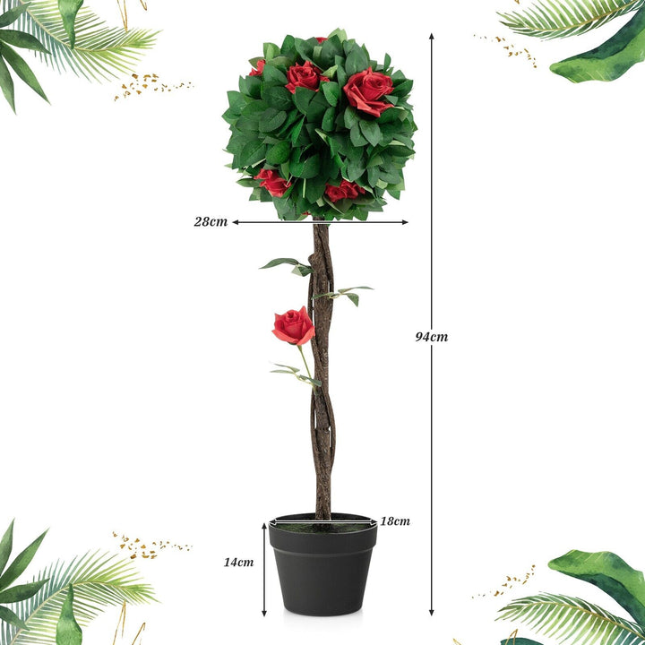 92cm Artificial Blooming Camellia Tree with 12 Red Flowers and Pot