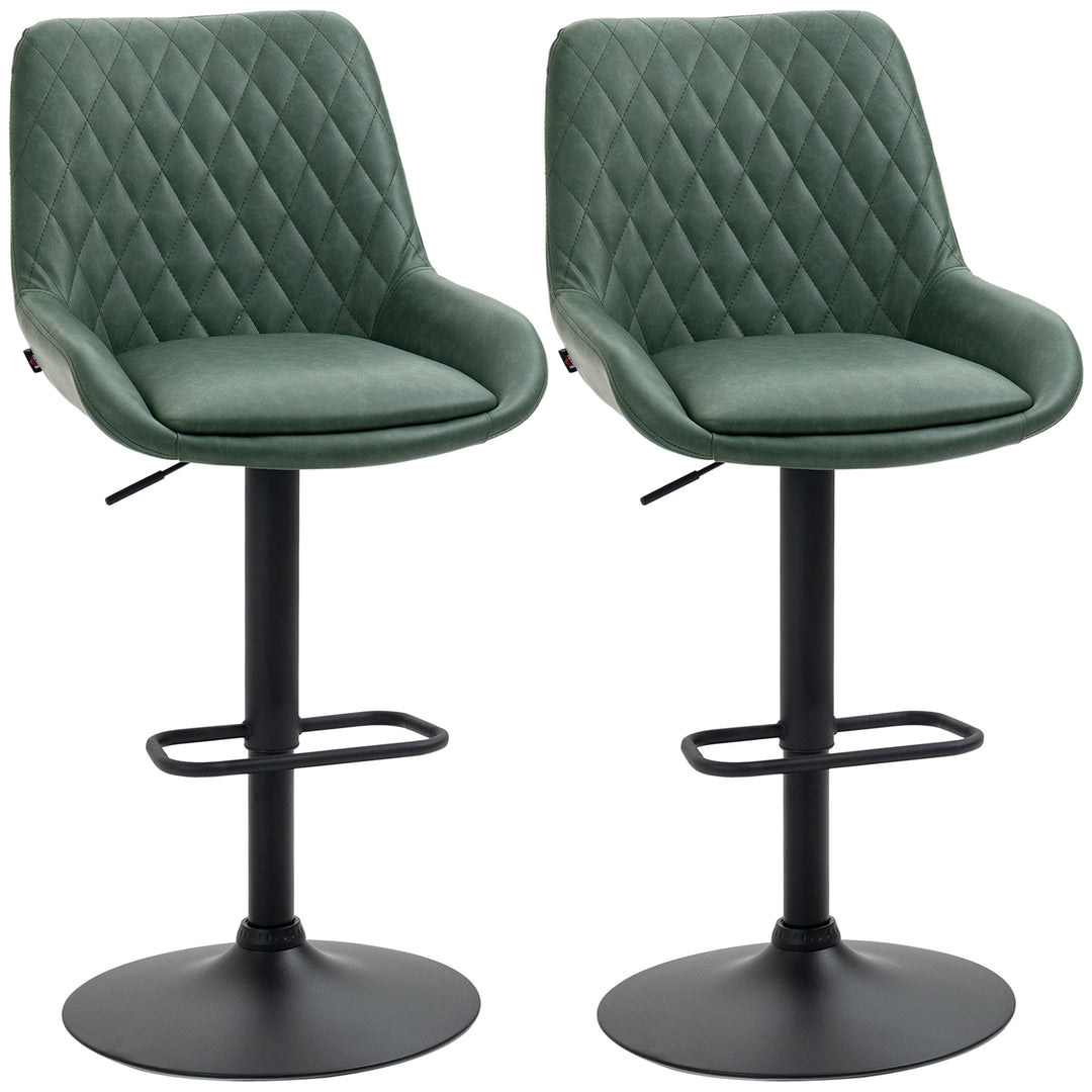 Set of 2 Retro Bar stools With Backs , Adjustable Kitchen Stool, Upholstered Bar Chairs with Back, Swivel Seat, Dark Green