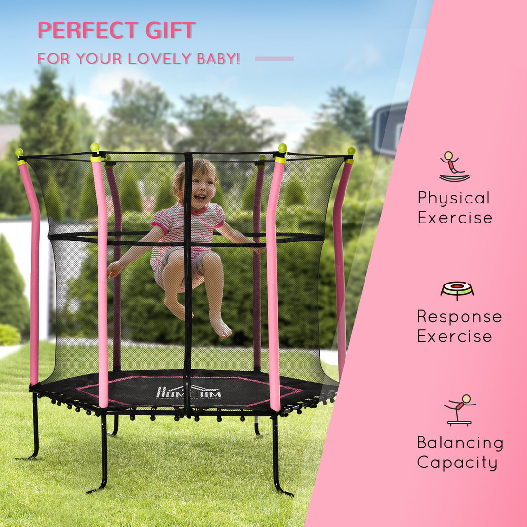HOMCOM 5.2FT / 63 Inch Kids Trampoline With Enclosure Net Mini Indoor Outdoor Trampolines for Child Toddler Age 3 - 10 Years Pink