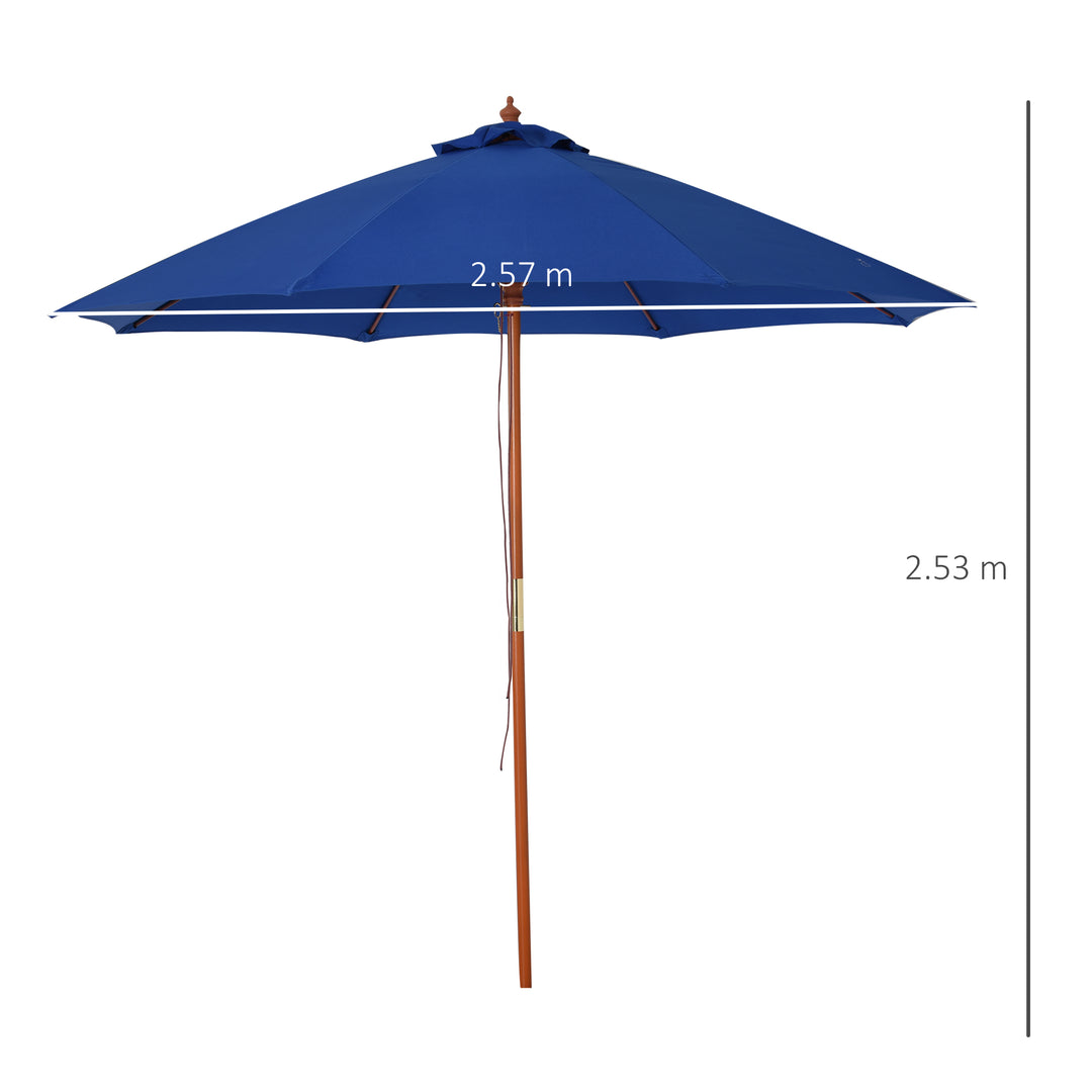 Outsunny 2.5m Wood Garden Parasol Sun Shade Patio Outdoor Market Umbrella Canopy with Top Vent, Blue