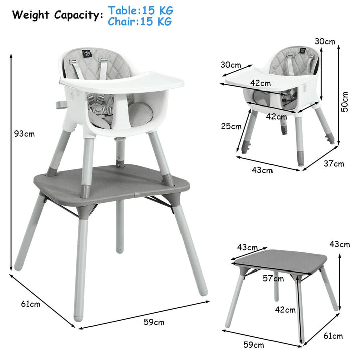 convertible Baby High Chair with 2-Position Removable Tray-Grey