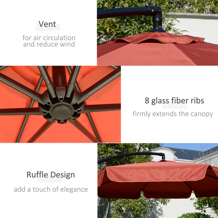 Outsunny 2.7m Garden Banana Parasol Cantilever Umbrella with Crank Handle and Cross Base for Outdoor, Hanging Sun Shade, Wine Red