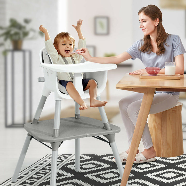 convertible Baby High Chair with 2-Position Removable Tray-Grey