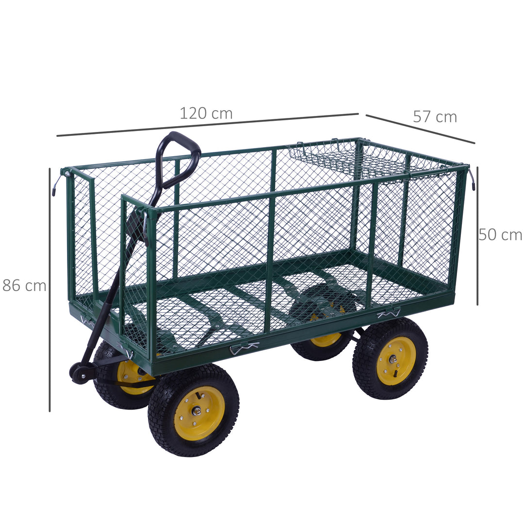 HOMCOM Large 4 Wheel Heavy Duty Garden Cart Truck Trolley Wheelbarrow - Green