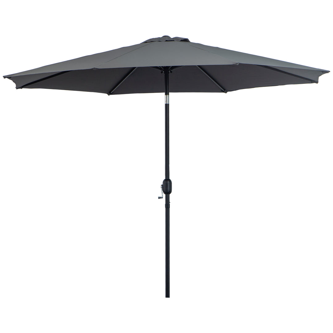 3(m) Tilting Parasol Garden Umbrellas, Outdoor Sun Shade with 8 Ribs, Tilt and Crank Handle for Balcony, Bench, Garden, Dark Grey