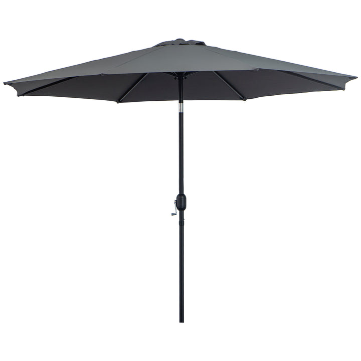 3(m) Tilting Parasol Garden Umbrellas, Outdoor Sun Shade with 8 Ribs, Tilt and Crank Handle for Balcony, Bench, Garden, Dark Grey