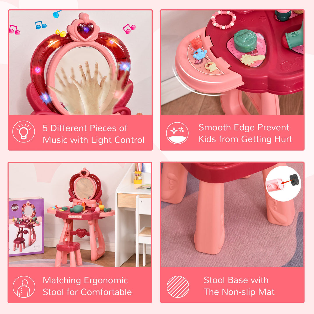 36 Pcs Children Vanity Musical Dressing Table Kids Magic Glamour Princess Mirror Make Up Desk With Stool Beauty Kit Lights Toy for 3 Years Old