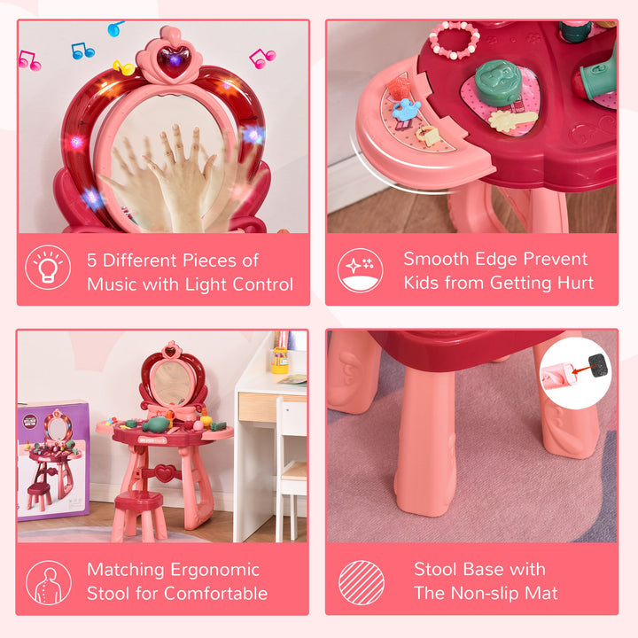 36 Pcs Children Vanity Musical Dressing Table Kids Magic Glamour Princess Mirror Make Up Desk With Stool Beauty Kit Lights Toy for 3 Years Old