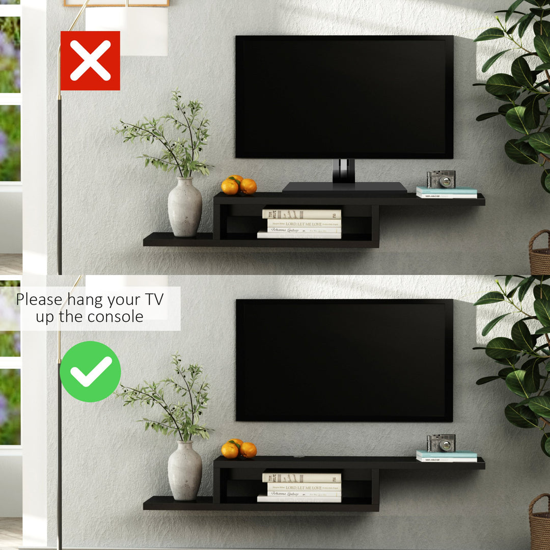 HOMCOM Wall Mounted Media Console, Floating TV Stand Component Shelf, Entertainment Center Unit, Black