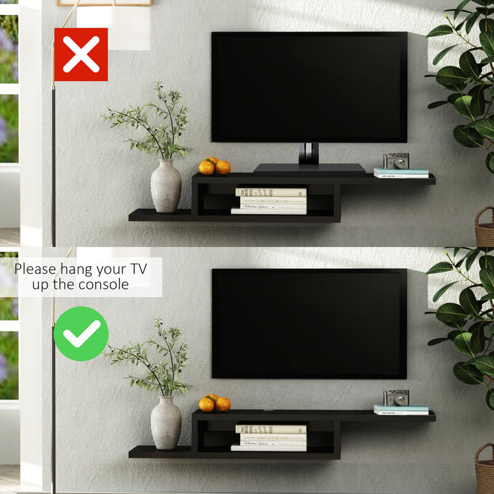 HOMCOM Wall Mounted Media Console, Floating TV Stand Component Shelf, Entertainment Center Unit, Black