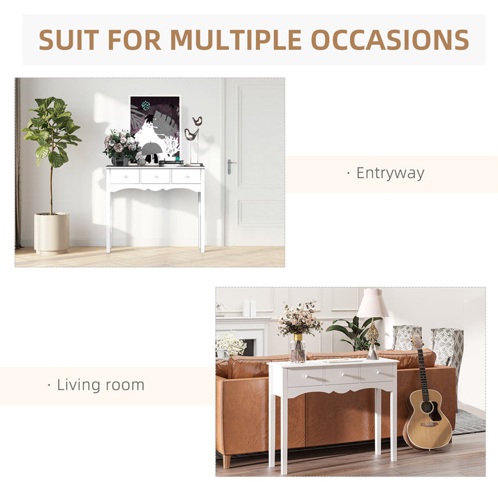Console Table Modern Sofa Side Desk with 3 Drawers for Living Room Entryway Bedroom White