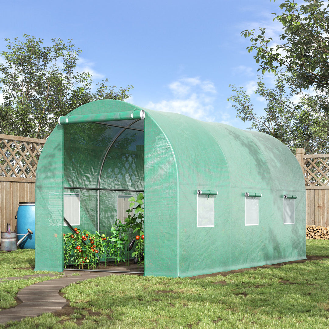 4L x 2W x 2H Polytunnel Greenhouse Garden Flower Vegetable Planter 25mm Diameter Galvanised Steel Frame w/ Zipped Door-Green