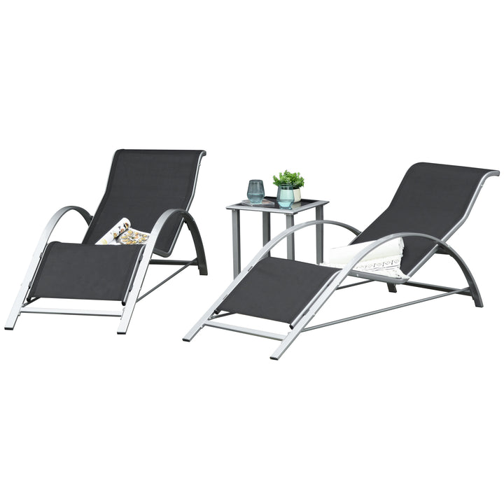 Outsunny 3 Pieces Lounge Chair Set Garden Outdoor Recliner Sunbathing Chair with Table, Black
