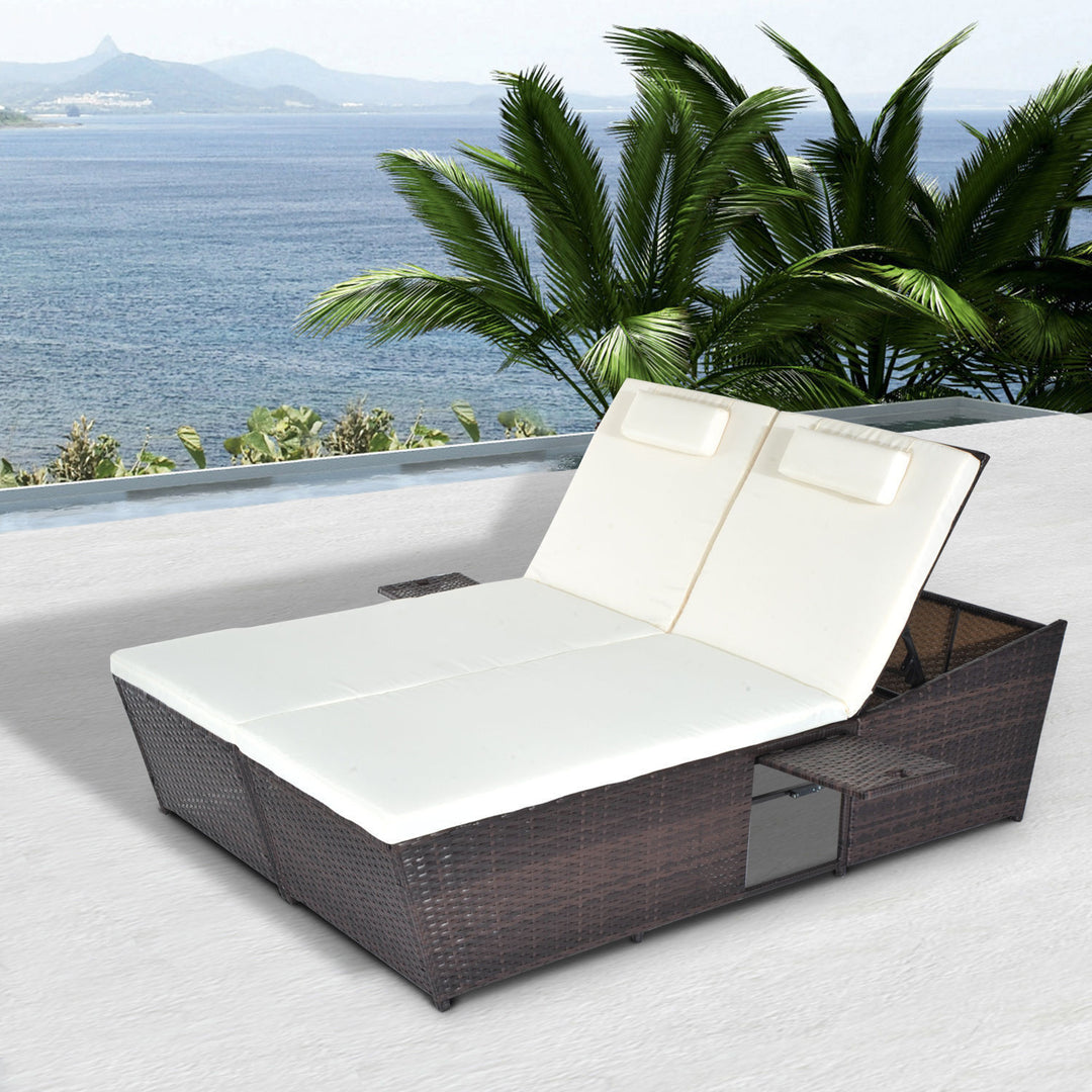 Adjustable Double Rattan W/Tray-Brown/Cream-White