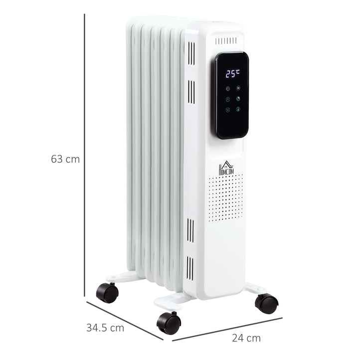 HOMCOM 1630W Oil Filled Radiator, 7 Fin, Portable Electric Heater with LED Display, 24H Timer, 3 Heat Settings, Safety Cut-Off Remote Control-White