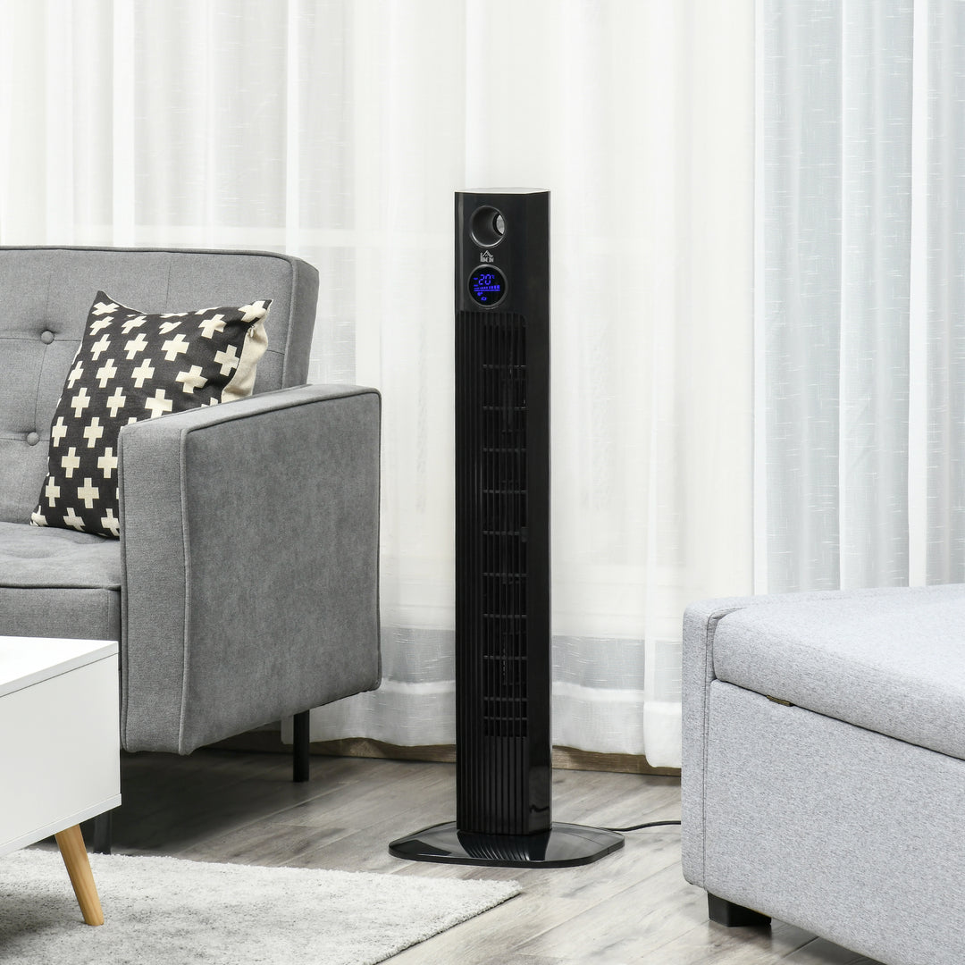 HOMCOM 38" Electric Fan Fan Cooling with Aroma Function, Oscillating, 12h Timer, LED Sensor Panel, Remote Controller, Black