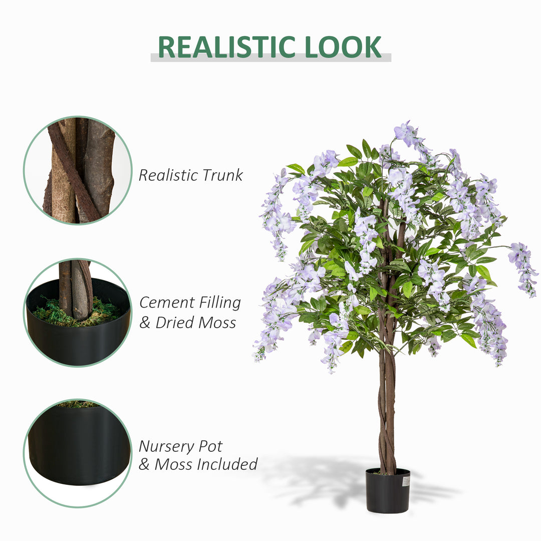 Artificial Realistic Wisteria Flower Tree Faux Decorative Plant in Nursery Pot for Indoor Outdoor Décor, 110cm