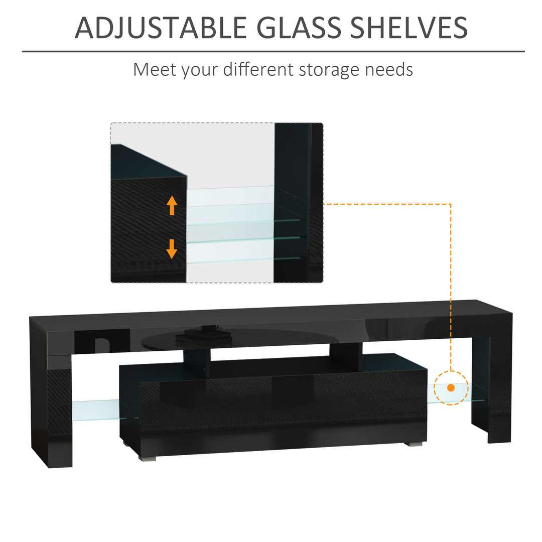 High Gloss TV Stand Cabinet with LED RGB Lights and Remote Control for TVs up to 65", Media TV Console Table with Storage Compartment, Black