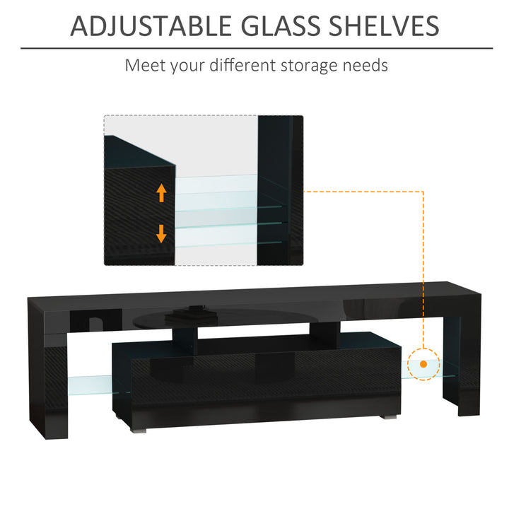 High Gloss TV Stand Cabinet with LED RGB Lights and Remote Control for TVs up to 65", Media TV Console Table with Storage Compartment, Black